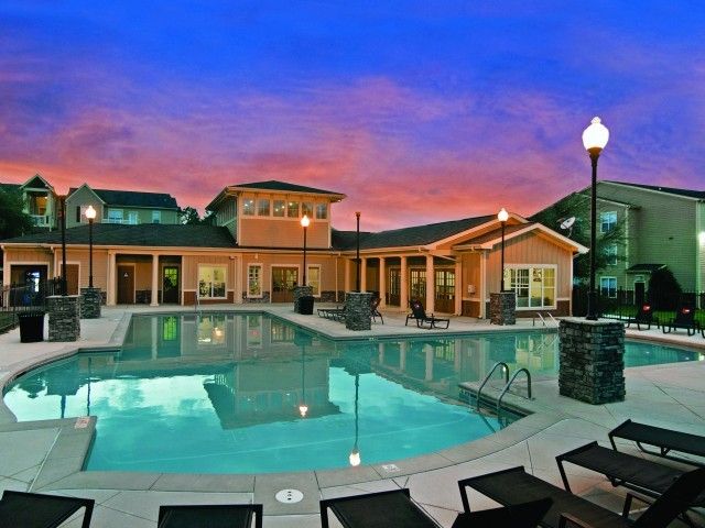 outdoor resort style pool at night